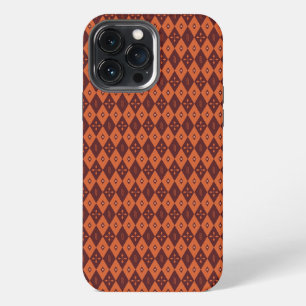 retro donkerrood kompas ruitpatroon iPhone 13 pro max hoesje