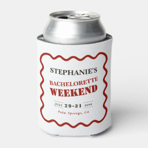 Retro Donkerrood Wavy Border Bachelorette Weekend Blikjeskoeler