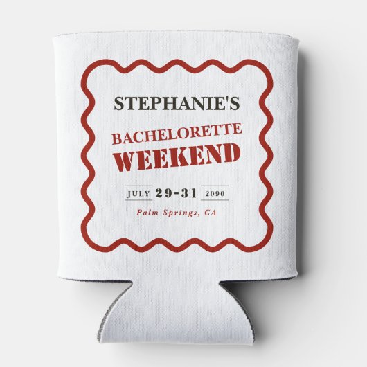 Retro Donkerrood Wavy Border Bachelorette Weekend Blikjeskoeler (Achterkant)