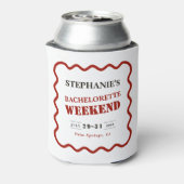 Retro Donkerrood Wavy Border Bachelorette Weekend Blikjeskoeler (Blikje Achterkant)