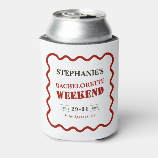 Retro Donkerrood Wavy Border Bachelorette Weekend Blikjeskoeler (Blikje Achterkant)