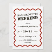 Retro Donkerrood Wavy Border Bachelorette Weekend Kaart (Voorkant)