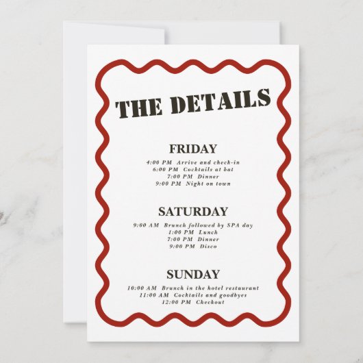 Retro Donkerrood Wavy Border Bachelorette Weekend Kaart (Achterkant)