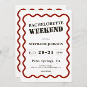 Retro Donkerrood Wavy Border Bachelorette Weekend Kaart (Voorkant / Achterkant)