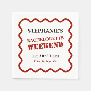 Retro Donkerrood Wavy Border Bachelorette Weekend Servet