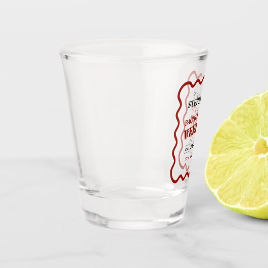 Retro Donkerrood Wavy Border Bachelorette Weekend Shot Glas (Links)