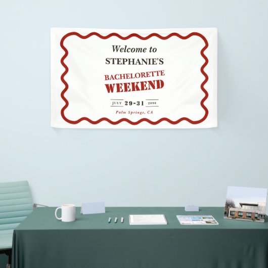 Retro Donkerrood Wavy Border Bachelorette Weekend Spandoek (Beurs)