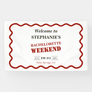 Retro Donkerrood Wavy Border Bachelorette Weekend Spandoek