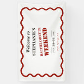 Retro Donkerrood Wavy Border Bachelorette Weekend Spandoek (Verticaal)