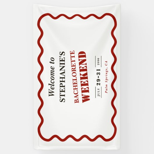 Retro Donkerrood Wavy Border Bachelorette Weekend Spandoek (Verticaal)