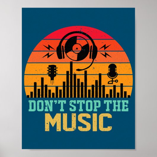 Retro Don't Stop The Music Lover Sound Headphones Poster (Voorkant)