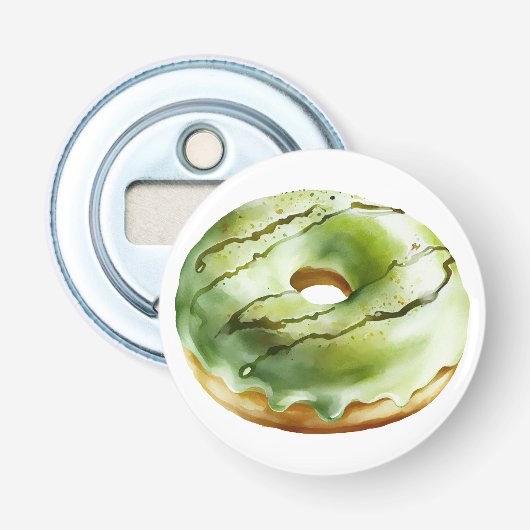 Retro Donut - Groen Ijs Button Flesopener (Voorkant)