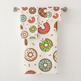 Retro Donut Pattern Cute Colorful Style Bad Handdoek