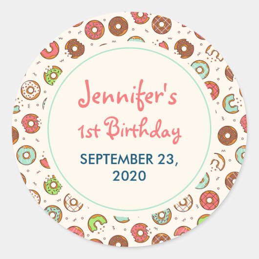 Retro Donut Pattern Cute Colorful Style Birthday Ronde Sticker (Voorkant)