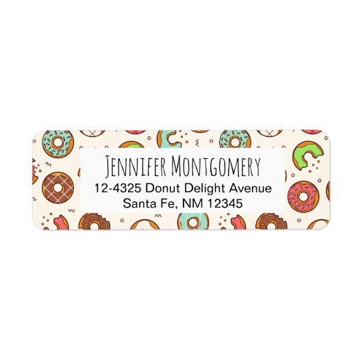 Retro Donut Pattern Cute Colorful Style Etiket (Voorkant)