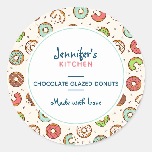 Retro Donut Pattern Cute Colorful Style Kitchen Ronde Sticker (Voorkant)