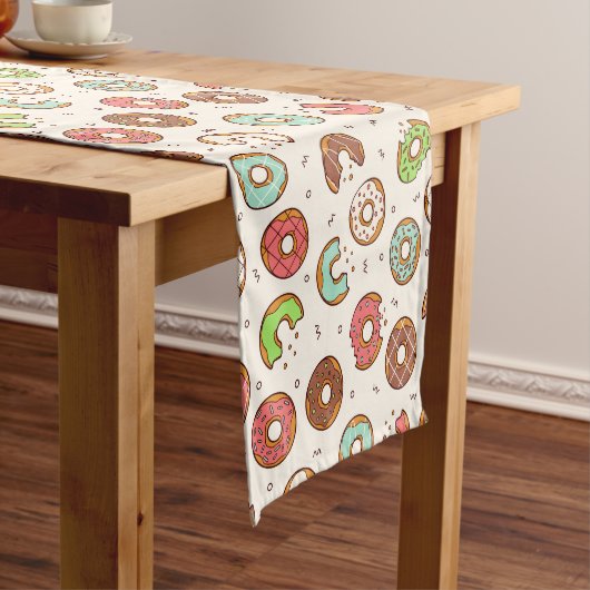 Retro Donut Pattern Cute Colorful Style Korte Tafelloper (Voorbeeld)