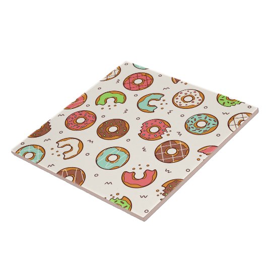 Retro Donut Pattern Cute Colorful Style Tegeltje (Zijkant)