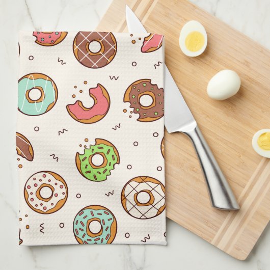 Retro Donut Pattern Cute Colorful Style Theedoek (Quarter Fold)