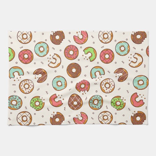 Retro Donut Pattern Cute Colorful Style Theedoek (Horizontaal)