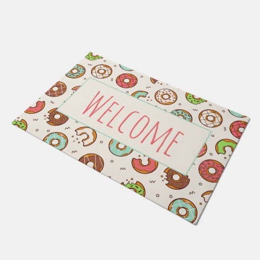 Retro Donut Pattern Schattigee Kleurrijke Stijl We Deurmat (Schuin)