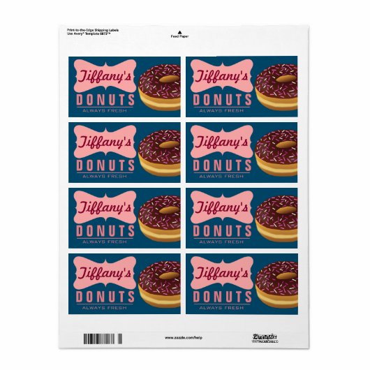 Retro Donut Shop | Donuts Baker | Doughnut Bakery Etiket (Full Sheet)