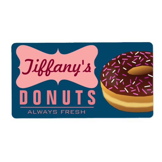 Retro Donut Winkel | Donuts Bakker | Doughnut Bakk Etiket (Voorkant)
