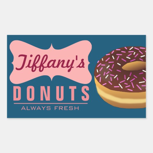 Retro Donut Winkel | Donuts Bakker | Doughnut Bakk Rechthoekige Sticker (Voorkant)