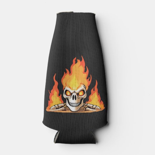 Retro Dood Burning Skelet Schedel in Vuur Flesjeskoeler (Voorkant)