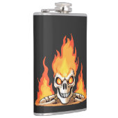 Retro Dood Burning Skelet Schedel in Vuur Heupfles (Rechts)