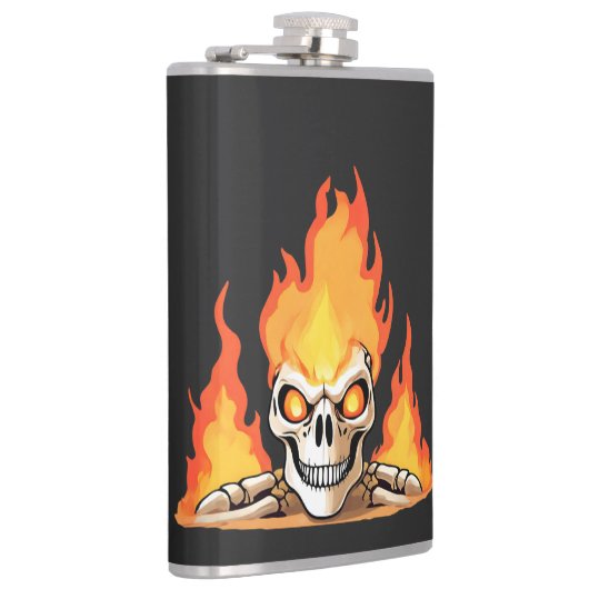 Retro Dood Burning Skelet Schedel in Vuur Heupfles (Rechts)