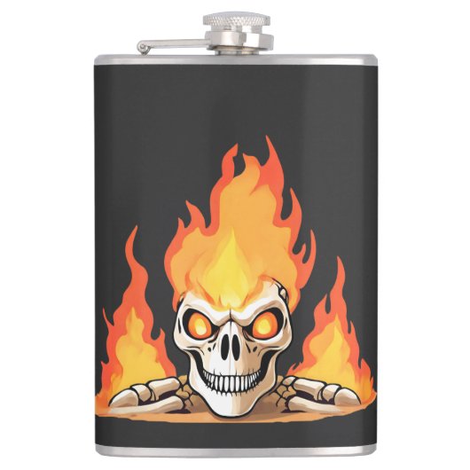 Retro Dood Burning Skelet Schedel in Vuur Heupfles (Voorkant)