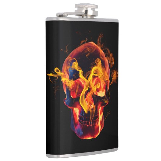 Retro Dood Burning Skelet Schedel in Vuur Heupfles (Rechts)