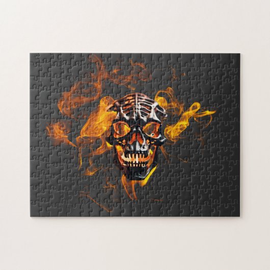 Retro Dood Burning Skelet Schedel in Vuur Legpuzzel (Horizontaal)