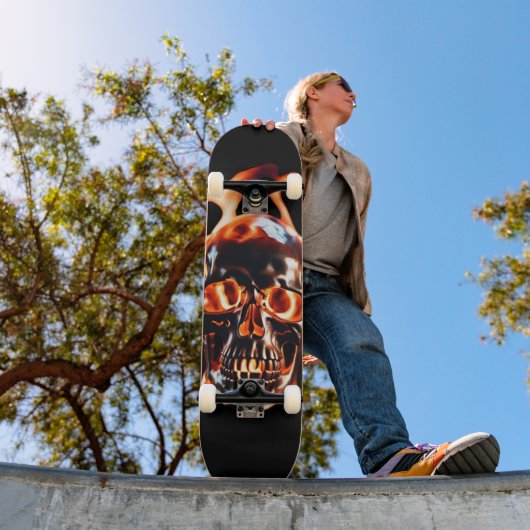Retro Dood Burning Skelet Schedel in Vuur Persoonlijk Skateboard (Buiten 1)