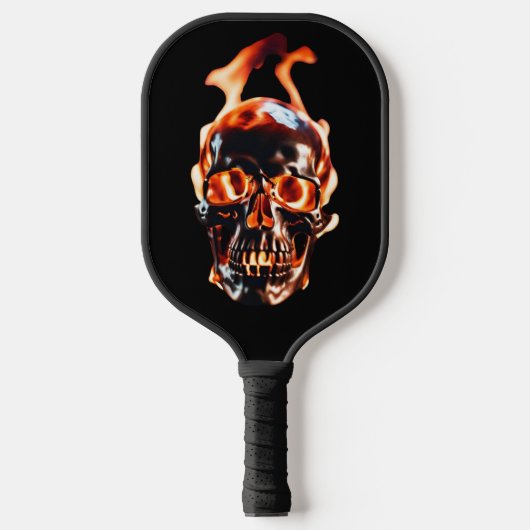 Retro Dood Burning Skelet Schedel in Vuur Pickleball Paddle (Voorkant)