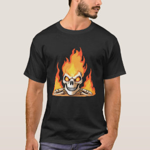 Retro Dood Burning Skelet Schedel in Vuur T-shirt