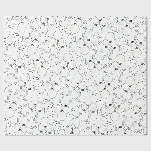 Retro Doodle Ballon & Hearts Happy Birthday Cadeaupapier (Vlak)