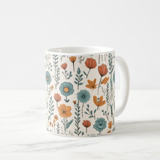 Retro Doodle Bloemen Botanische Bloemen Patronen Koffiemok (Voorkant rechts)