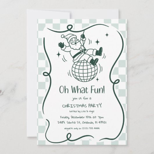Retro Doodle Disco Santa Christmas Party Kaart (Voorkant)