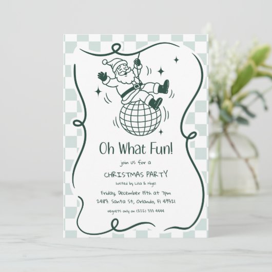 Retro Doodle Disco Santa Christmas Party Kaart (Staand voorkant)