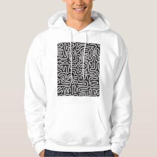 Retro Doodle golvende lijnen: Monochroom Hoodie