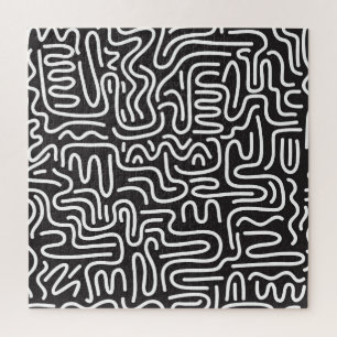 Retro Doodle golvende lijnen: Monochroom Legpuzzel