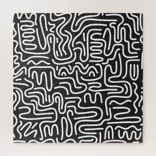 Retro Doodle golvende lijnen: Monochroom Legpuzzel (Verticaal)