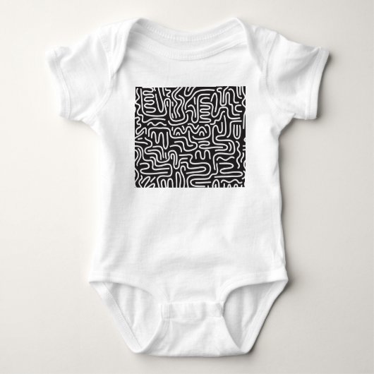 Retro Doodle golvende lijnen: Monochroom Romper (Voorkant)
