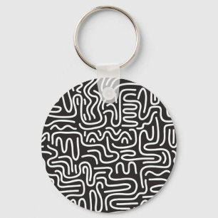 Retro Doodle golvende lijnen: Monochroom Sleutelhanger