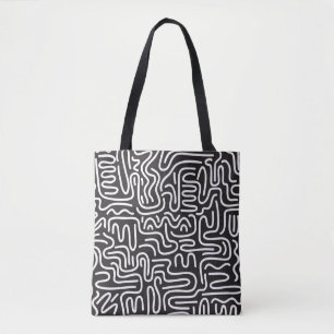 Retro Doodle golvende lijnen: Monochroom Tote Bag