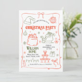 Retro Doodle Kerstfeest Uitnodiging (Staand voorkant)
