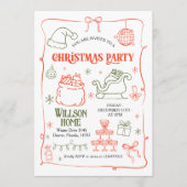 Retro Doodle Kerstfeest Uitnodiging (Voorkant)