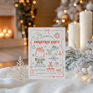 Retro Doodle Kerstfeest Uitnodiging